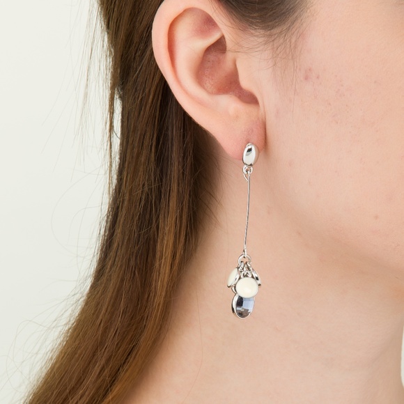SILVER CREAMY GEM CHARM DANGLE EARRINGS - Picture 2 of 4